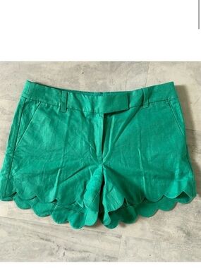 J. Crew Green Scallop Hem High-Waist Shorts
